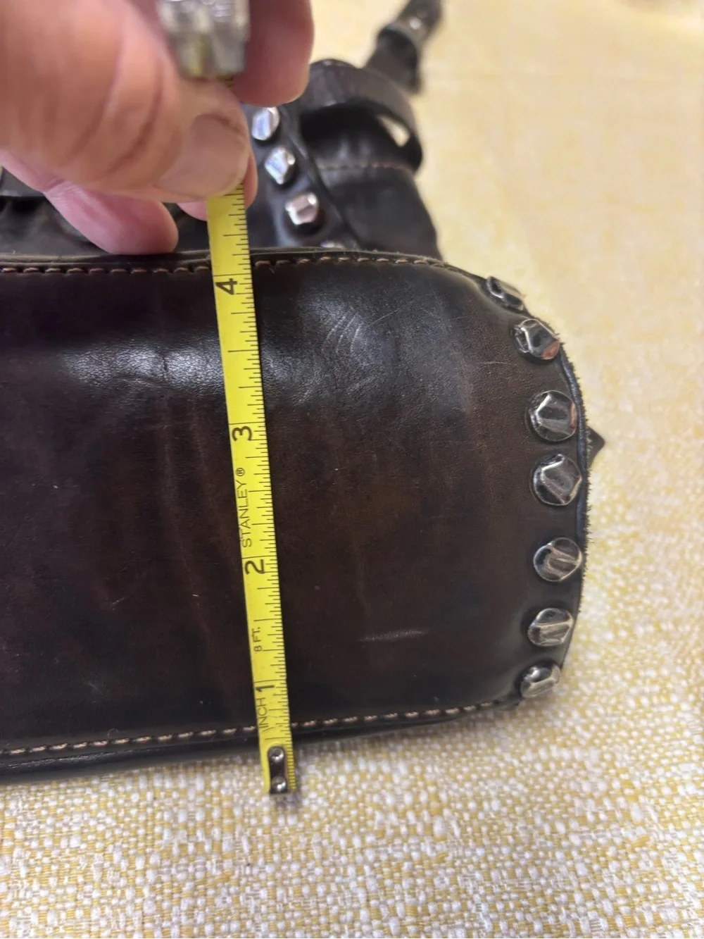 Giorgio Brato Dark Brown Leather Stud-Accent Shoulder Bag with Turn-Lock - Picture 8 of 10